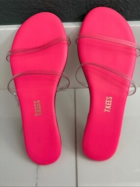 TKEES Hot Pink Slide Sandals with Clear Straps